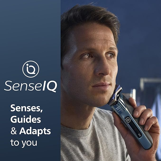 Philips Norelco Shaver Series 7000 Wet &amp Dry Electric Shaver with SenseIQ Technology Pop-up Trimmer Charging Stand Travel Case UV Sanitizing Cube Model S7889/91