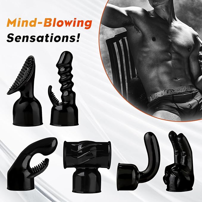 NUHUi 6Pcs Massage Head Attachments Accessories Black + A Large Size Massager for Back