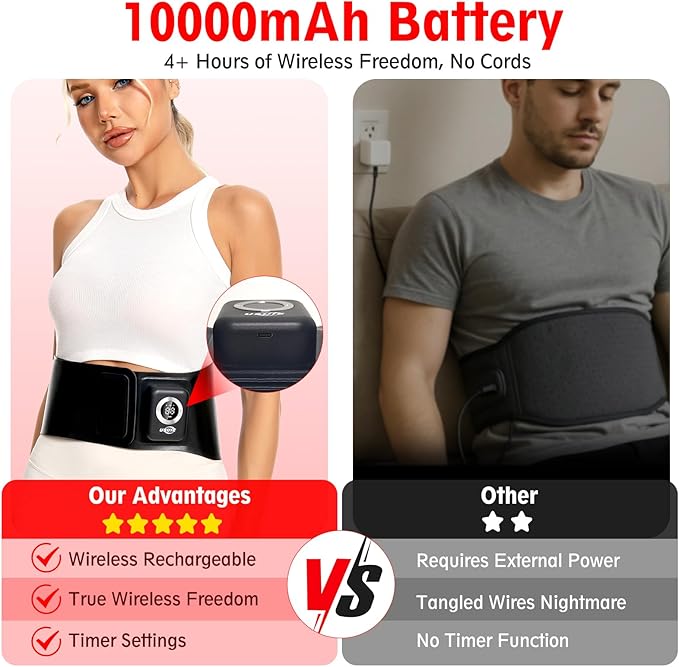 Wireless Red Light Therapy Belt Portable Infrared Light Therapy Wrap Red Light Therapy Device for Body with 10000mAh Power Pack for Back Shoulder Waist Muscle Pain Relief for Women Men