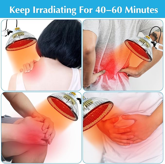 250W 110V Acupuncture Mineral Lamp Infrared Lamp for Body Face Pain Adjustable Circulation Pain Relief Heating Device Red Light Infrared Light for Body Face Black&ampWhite