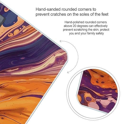 Purple Tie-dye Fabric Scale for Body Weight Anti-Slip Digital Bathroom Scale Sturdy Toughened Glass Weighing Scales High Precision Safe Rounded Corners Smart Scales