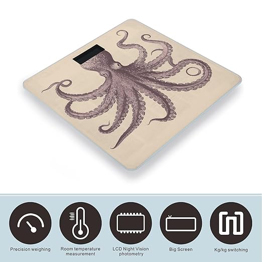 Vintage Octopus Weight Scale Large Bathroom Scales Digital Weight with Bright LED Display Non Slip Automatic Weighing Scale Fashion Weighing Machine for Body