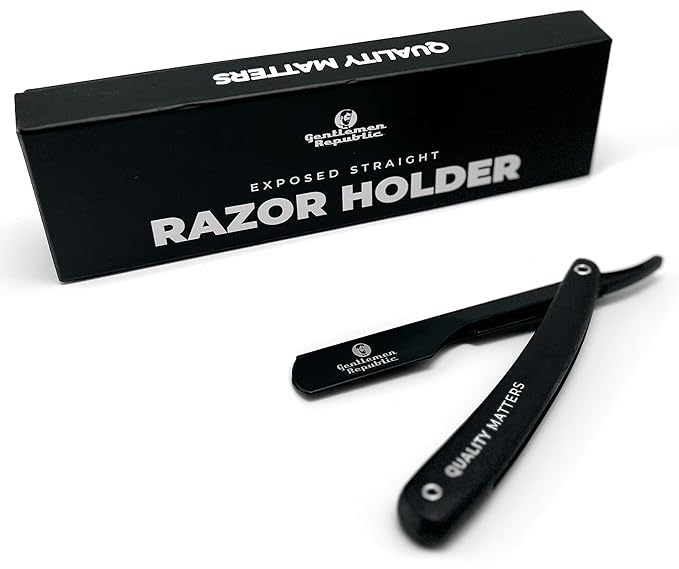 Gentlemen Republic Barber Exposed Straight Razor – Black Wood Edition | Professional Stainless Steel Blade Holder for Men’s Shaving &amp Beard Shaping – Straight Edge Barber Razor (Blades Not Include