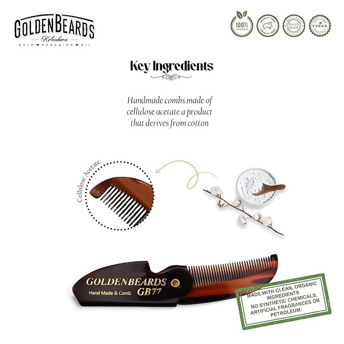 Golden Beards Mustache Wax with GB-77 Folding Comb – Organic &amp Natural Styling Wax for Men – Strong Hold Vegan Cruelty-Free Grooming Kit