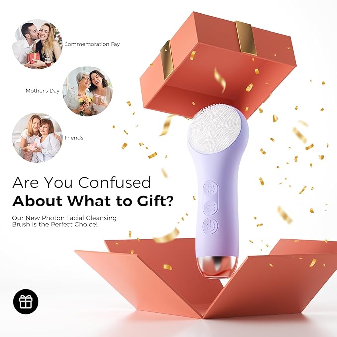 Face Scrubber Facial Cleansing Brush - Waterproof and Rechargeable Face Cleansing Brush with 4 LED Gentle Light Cleansing Exfoliating and Massaging Electric Face Scrub Brush for Men &amp Women