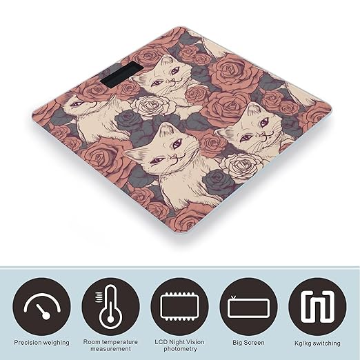 Rose Cat Scale for Body Weight Highly Accurate Digital Bathroom Scale Sturdy Tempered Glass Weighing Scales with LCD Display Fashion Body Fat Smart Scales 400lb