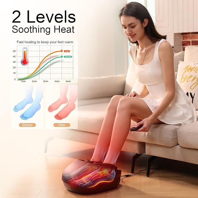 Foot Massager with Heat Deep Kneading Therapy Compression Shiatsu Feet Massager Machine for Plantar Fasciitis Neuropathy Pain Birthday Gifts for Women Mom Men Dad