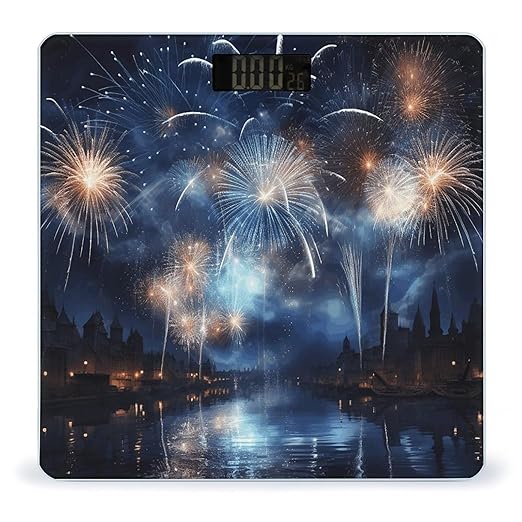 New Year Pyrotechnics Digital Bathroom Scale for Body Weight Weighing Scale with Backlit LCD Display High Precision Measurements &amp Measures Weight Up to 180kg
