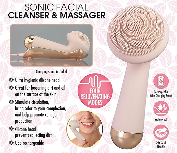 Silicone Facial Cleansing Brush - Sonic Face Cleanser and Massager Face Exfoliator - FineLife Products Scrubber - Exfoliating Skin Care Tools - Rechargeable Face Brushes for Men &amp Women