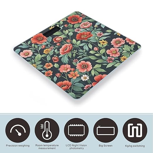 Lots of Flowers Scale for Body Weight Highly Accurate Digital Bathroom Body Scale Digital Bathroom Scales for People Anti-Slip Large LCD Display Smart Scales