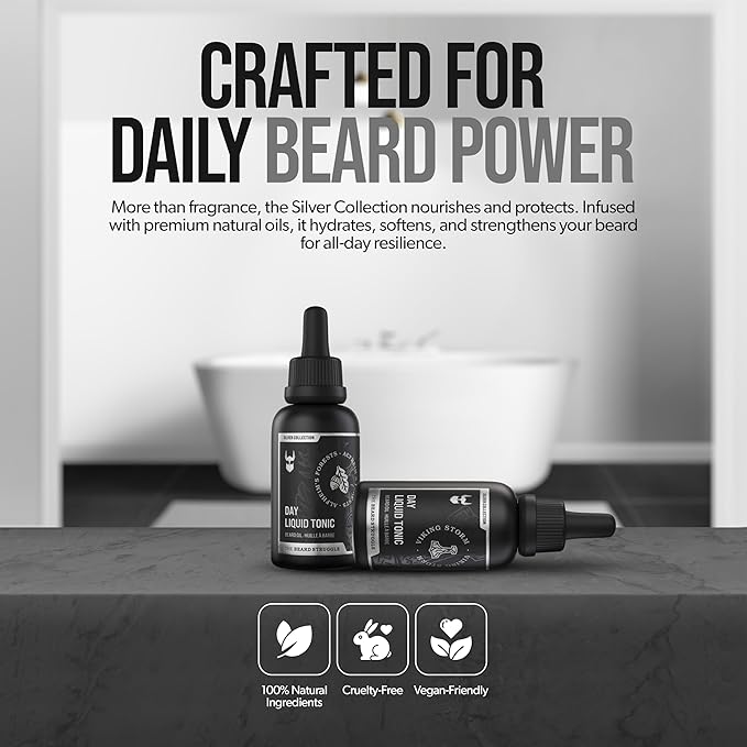 The Beard Struggle - Day Liquid Tonic Beard Oil - Silver Collection (Viking Storm) - Beard Oil for Men - Moisturize Softens Hair Reduces Itch - Day Time Beard Growth Oil (1 Fl oz)