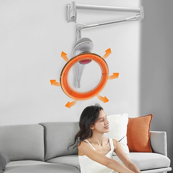 Orbiting Hair Dryer Wall Mount 950W Temperature Adjustable Rotating Wall Mount Hair Color Processor with Timer Professional Infrared Hair Dryer Hair Perming Treatment Machine for Salon SPA (Grey)