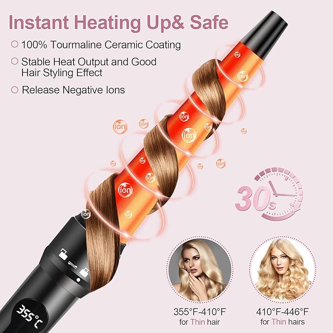4 in 1 Curling Iron Wand Set 1inch Curling Iron 3 Barrel Hair Waver with 2 Ceramic Tourmaline Barrels 0.35-1.2inch and Hair Straightener LCD Temp Control Instant Heat Up Include Glove &amp 2 Hair