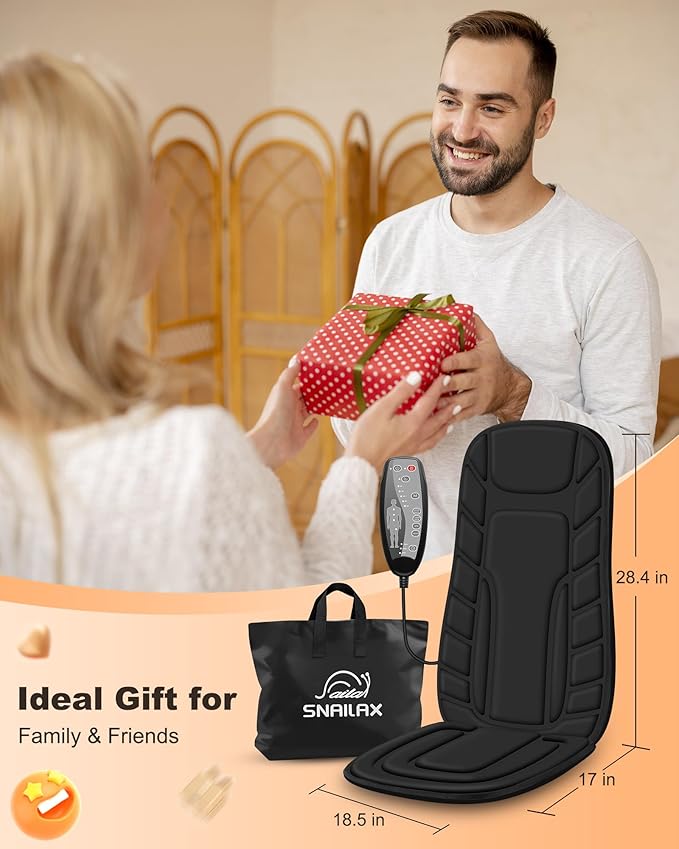 Snailax Back Massager with Heat Massage Seat Cushion with 10 Motors Massage Chair Pad for Home Office Use 5 Modes &amp 3 Intensity Levels 2 Heat Settings with 30-60-90 Mins Timer Gifts for Him H