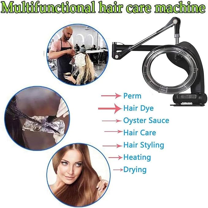 Wall Mounted Orbiting Hair Dryer 950W Hair Salon Color Processor Dryer 360° Rotating Heating System Adjustable Timer and Temperature for Salon Home Use