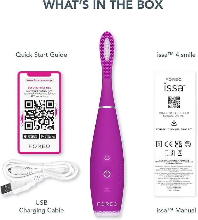 FOREO ISSA 4 Smile Electric Toothbrush – Compact &amp Travel-Friendly 4-in-1 Hybrid Brush Head Tough on Plaque Long Battery Life (265 Days) 6-Month Brush Head Replacement