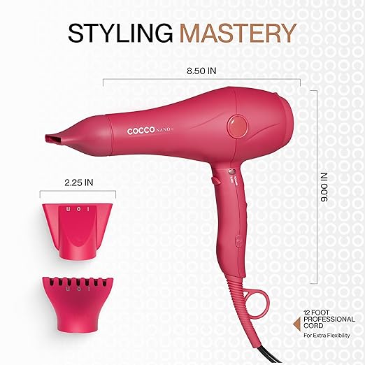 Premium Pink Hair Styling Bundle – Nano Pro Hair Dryer Pink Aura Brush Set &amp Smoothing Hair Serum for Salon-Finish Results