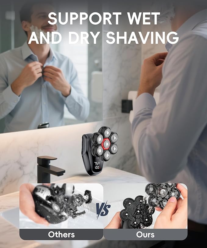MAGELEBAZ Head Shavers for Bald Men: The Ultimate Bald Head Shaving Kit IPX8 USB-C Wet/Dry LED 7D Magnetic Razor