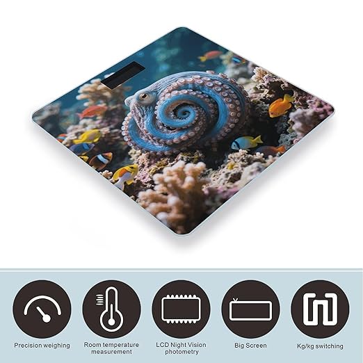 Blue-Ringed Octopus Scale for Body Weight Sturdy Tempered Glass Weighing Scales with LCD Display Accurate Digital Bathroom Scale Convenient Body Fat Smart Scales Easy Read
