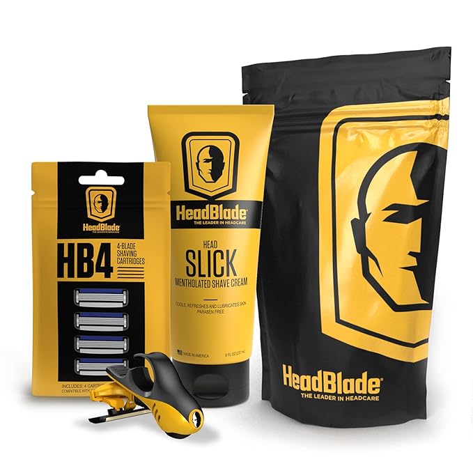 Moto Men's Head Shaving Starter Kit with HeadSlick Shaving Cream Shaving Razor Blade Refills (8 ounce HeadSlick)