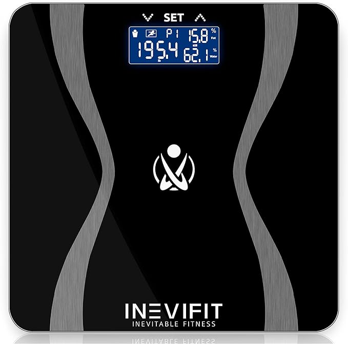 INEVIFIT Body-Analyzer Scale Highly Accurate Digital Bathroom Body Composition Analyzer Measures Weight Body Fat Water Muscle &amp Bone Mass for 10 Users. Includes Batteries