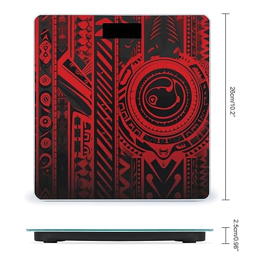 Black and Red Tribal Pattern Scale for Body Weight Anti-Slip Tempered Glass Digital Bathroom Scales Clear LCD Display Weighing Scale Safe Rounded Corners Smart Scales