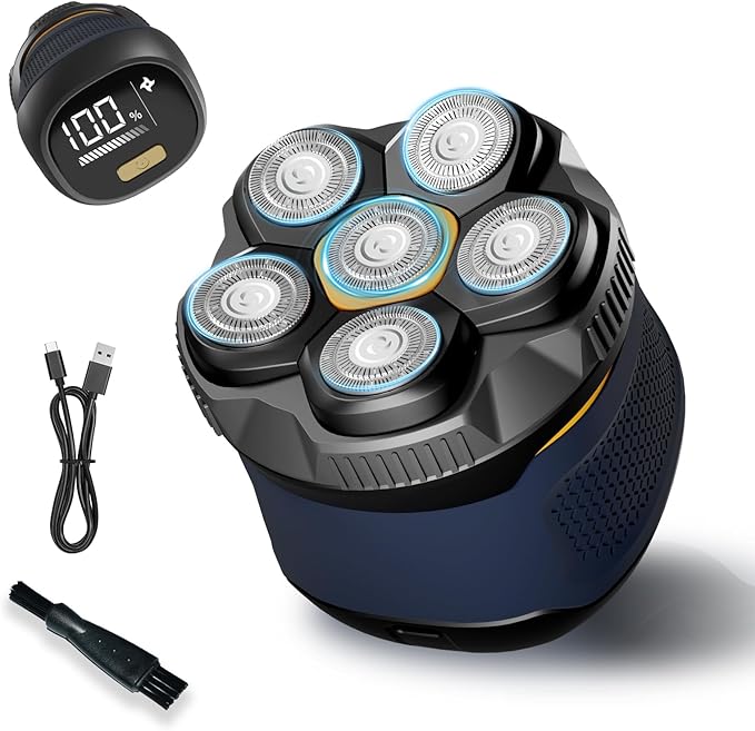 Upgraded 6D Electric Head Shaver for Bald Men - IPX7 Waterproof Wet/Dry Razor with Detachable Magnetic Head LED Display and Type-C Fast Charging – Ergonomic Grooming Kit for Smooth Shaving
