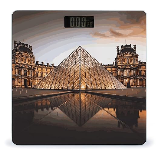 Louvre Museum in Paris Weight ScaleClear LED Display Bathroom Digital Weighing ScaleTempered Glass Digital Bathroom Scale for Body Weight Capacity Up to 400 Lbs
