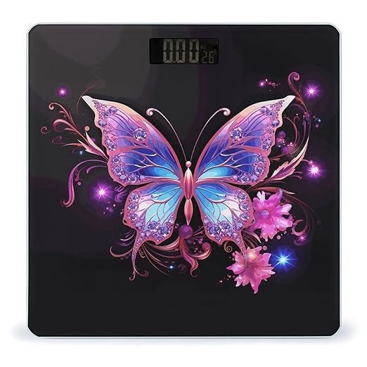 Pink Purple Butterfly Bathroom Scale Ultra-Bright Liquid Crystal Screen Weight Scale Accurate Bathroom Body Scales for Body Weight Bathroom Pet Home Bedroom Gift-Giving