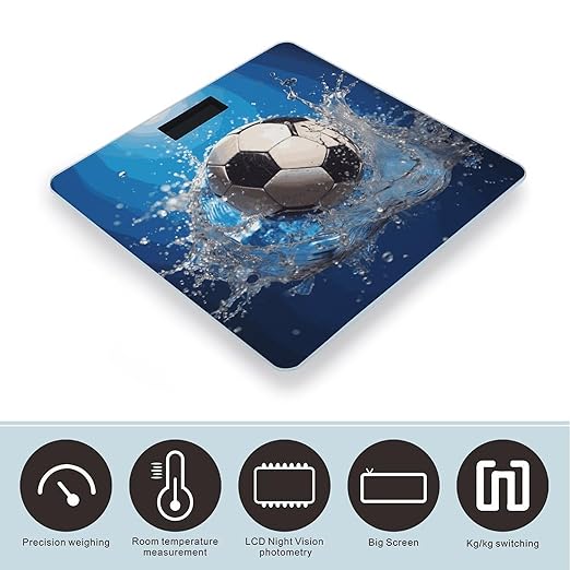 Soccer Ball Water Scale with LCD Easy-to-Read Anti-Slip Weight Digital Bathroom Scale Precision Weighing Scales Sturdy Tempered Glass Body Weight Scales for Daily Use