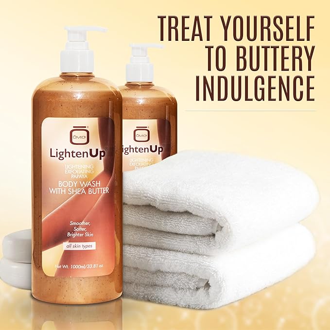 OMIC Lighten-Up LightenUp Exfoliating Body Wash - 33.8 Fl oz / 1000 ml - Formulated to Exfoliate and to Nourish Skin with Shea Butter Papaya