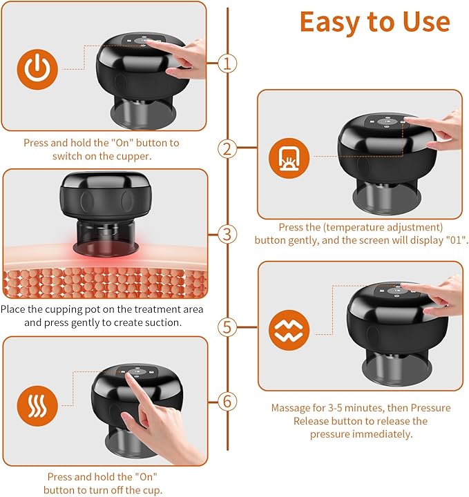 5-in-1 Smart Dynamic Cupping Therapy Massager Set 12 Levels Heat &amp Suction Cupping Kit for Massage Therapy With Red Light Therapy for Targeted Pain Relief Knots Aches Muscle Soreness(Black)