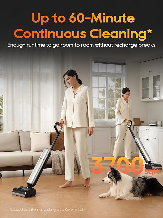 DREAME Aero Pro Wet Dry Vacuum Mop Ultra-Slim with Hot Self-Cleaning/Self-Drying 0 Hair Tangle Great for Pet Owner Powerful Wet Dry Vacuum with 60min Runtime Pick-up &amp Mop at The Same Time