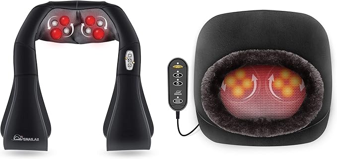 Snailax Shiatsu Neck and Shoulder Massager - Back Massager with Heat Deep Kneading Electric Massage Pillow for Neck Back ShoulderFoot Body Pain Relief