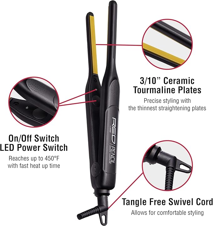 RED by KISS 3 Pcs Styling Set for Curls 0.3” Ceramic Tourmaline Pencil Flat Iron Foaming Mousse with Jamaican Black Castor Oil Ultra Strong Hair Wrapping Strips for Sleek Styles &amp Frizz Control