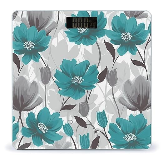 Teal Grey and White Floral Bathroom ScaleHighly Accurate Digital Weighing Machine for People Bright LED Display Weight Scale for The Aldult Home Use