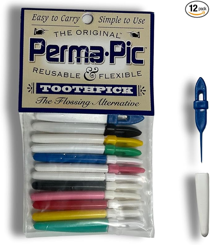 Original Perma Pic Reusable Toothpicks (12-Pack) - Flossing Alternative Portable &amp Travel-Ready Easy Clean Durable Picks for Oral Hygiene on-the-Go