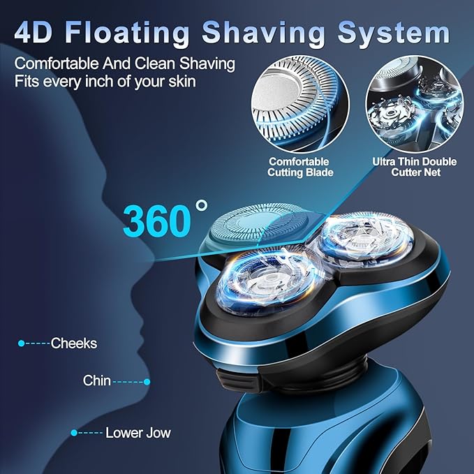 Electric Razor for Men Men's Rotary Shavers WaterproofWet and Dry Rechargeable Electric Shaver for Men's Faces with a Cordless and Floating Head Portable Travel Razoran Ideal Gift for Men