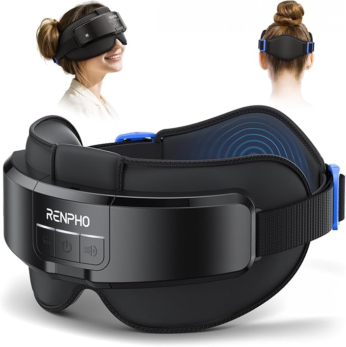 RENPHO Eyeris Masc Head &amp Eye Massager FSA Eligible HSA Birthday Gifts for Women Men Migraine Relief Headache Massager for Forehead Occiput and Temple Heated Mask Massager Scalp Stress Relax