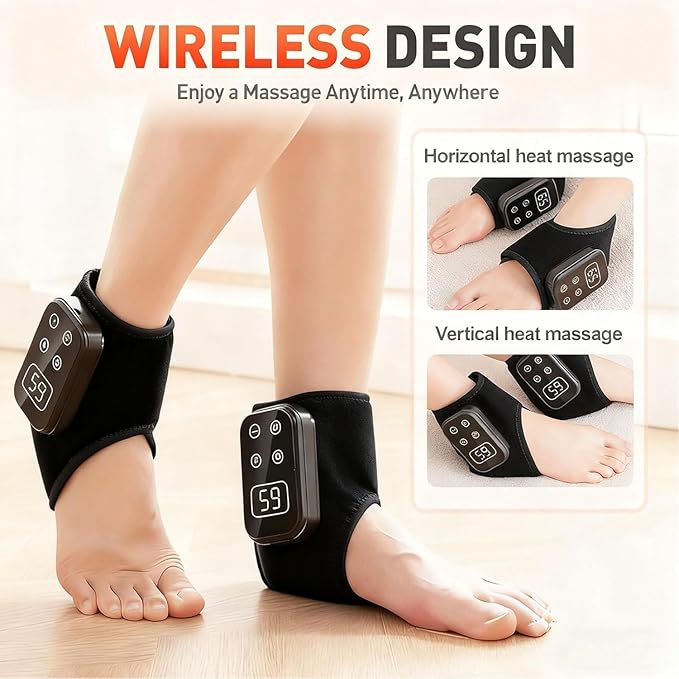 Foot Nerve Stimulator Portable Electric Massager Wrap White Battery Powered Adjustable Intensity Compression Therapy for Circulation Improvement