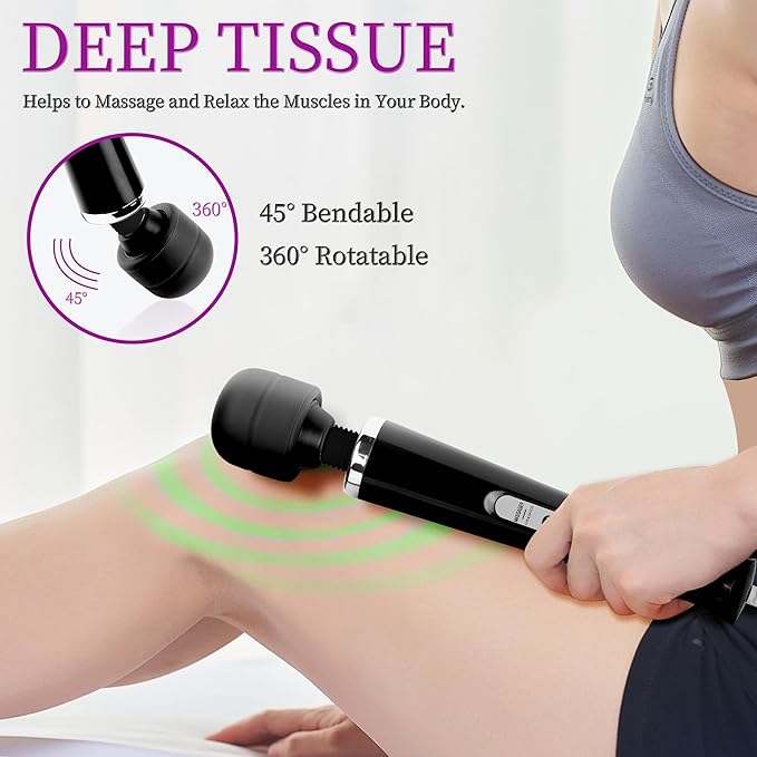 Wired Wand Massager for Women 10-Speed Electric Handheld Deep Tissue Massager Powerful Plug-in Full Body Muscle Recovery Tool for Neck Back Shoulder &amp Foot Relief (Black)