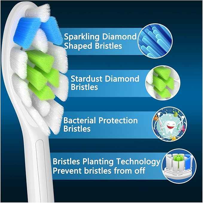 4/8/16pcs Replacement Toothbrush Heads Compatible for PhlipsElectric Tooth-Brush Head Compatible with Phllips(Black)