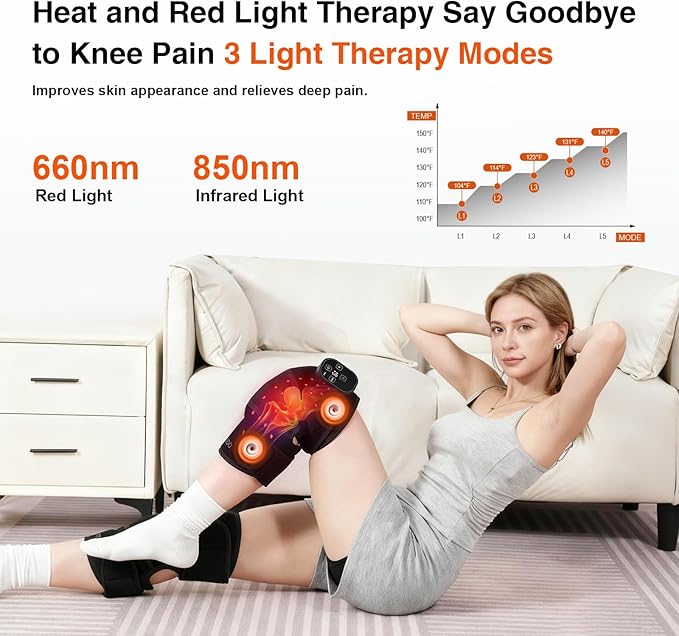Red Light Knee Brace with Vibration Massage Cordless Knee Massager with Heat and Red Light Therapy Infrared RedLight Therapy Wrap for Knee Joint Heated Therapy Device 660nm&amp850nm Blank
