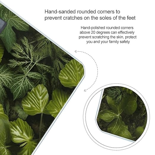 Green Leaves and Plants Scale for Body Weight Anti-Slip Tempered Glass Digital Bathroom Scales Clear LCD Display Weighing Scale Safe Rounded Corners Smart Scales