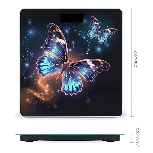 Butterfly and Stars Bathroom Scale for Body Weight Bathroom Weighing Scale with Backlit LCD Display Highly Accurate Measures Weight Up to 180kg