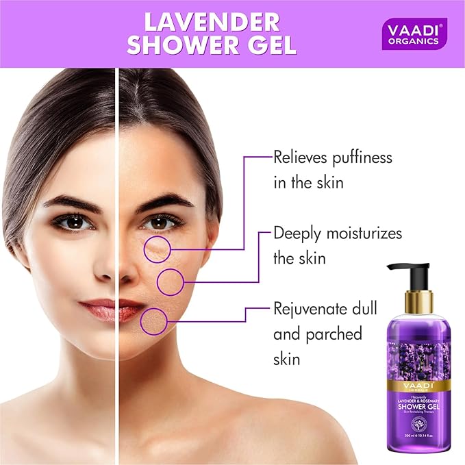 Vaadi Herbals Shower Gel - Sulfate-Free - Herbal Body Wash Both For Men And Women - 300 Ml (10.14 Fl Oz) - (Heavenly Lavender &amp Rosemary) (2 Bottles)
