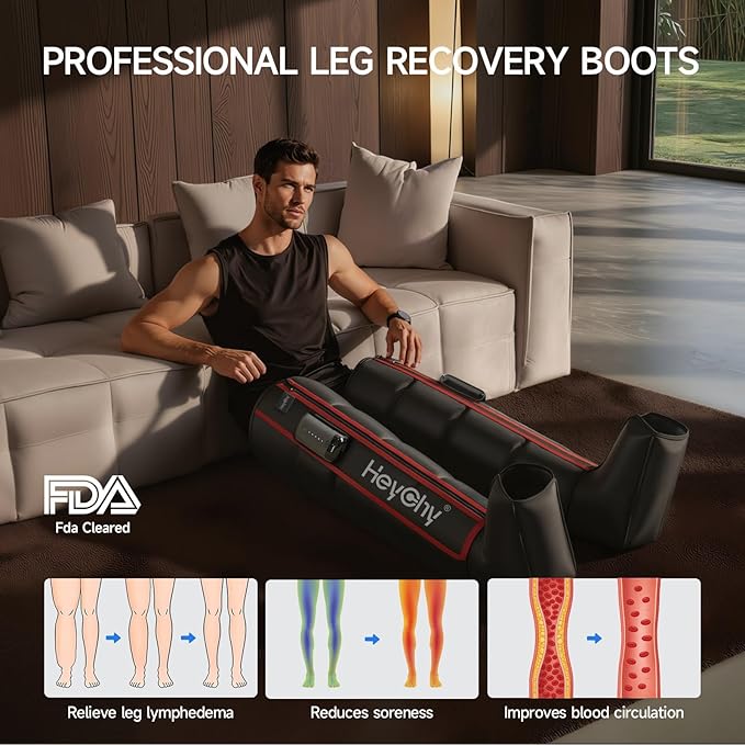 Air Compression Recovery System for Foot and Leg - Professional Sequential Massage Boots with Cordless Design &amp 5 Pressure Levels -Circulation &amp Pain Relief for Athletes Runners Seniors (Lar