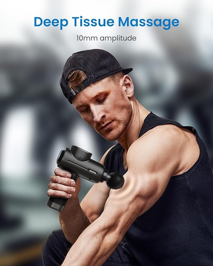 RENPHO Active+ Percussion Massage Gun - 5 Adjustable Speeds for Back Neck Muscle Recovery - App Controlled Guided Courses with Carry Case for Professional Athlete Gym and TravelBlack