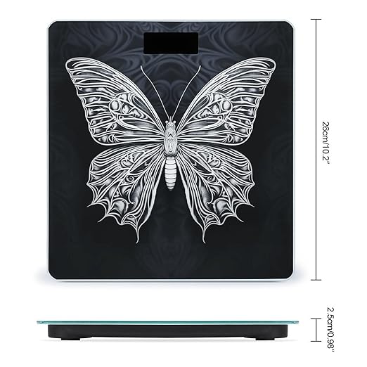 White Butterfly on Black Background Smart Scale for Body Weight Accurate Bathroom Scale with LED Display Digital Weight Scales Weighing Machine High Precision Scales for Bath Home