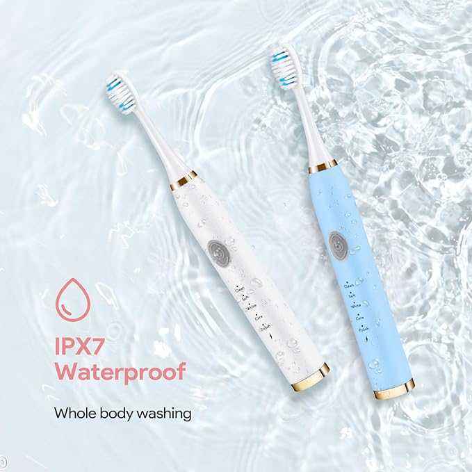 Dnil 2-Pack Adult Electric toothbrushes for Oral Care Rechargeable Sonic Toothbrush Set 35000 VPM 10 Replaceable Brush Heads 5 Modes (White &amp Blue)